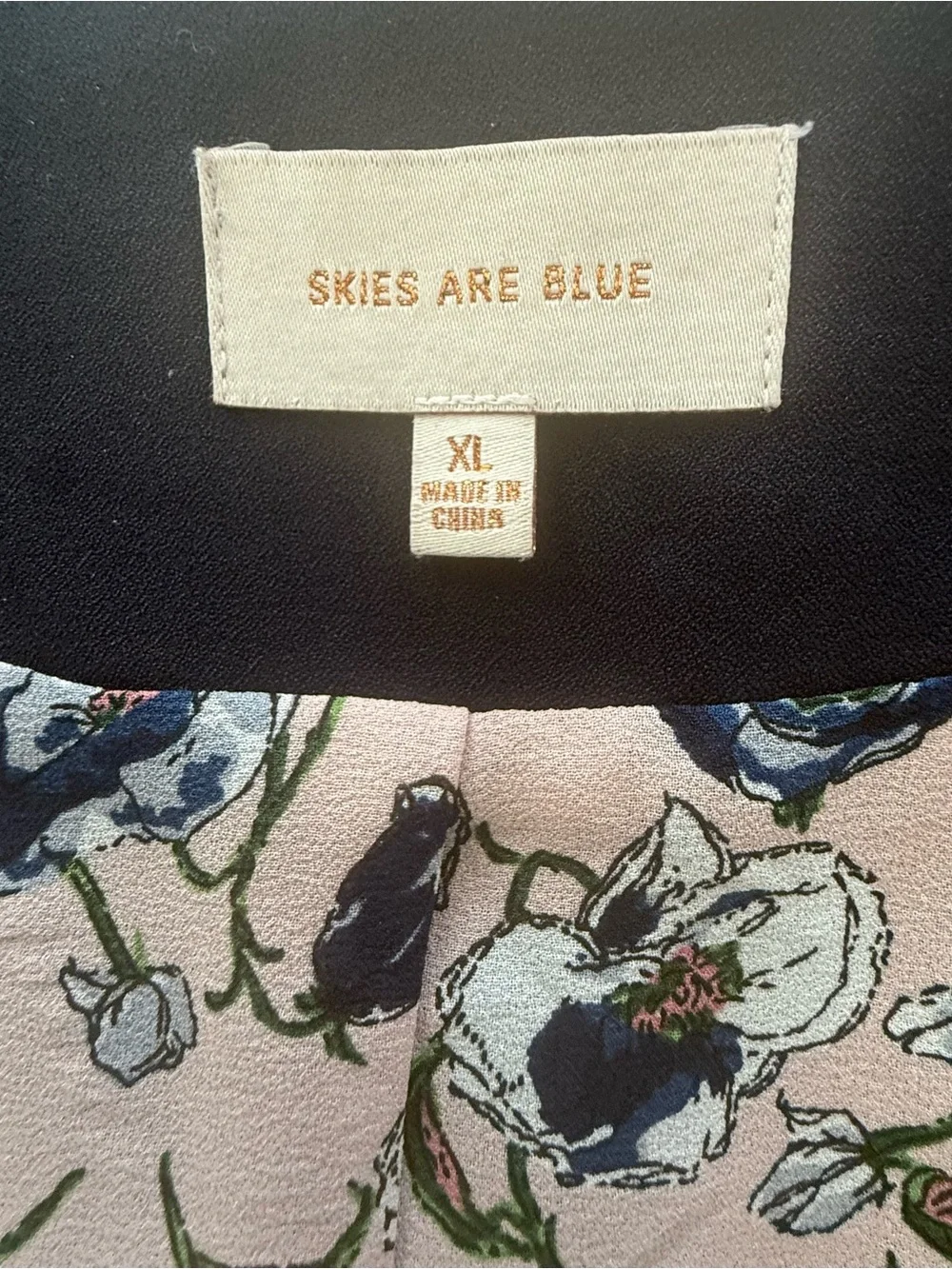 Skies Are Blue Raja Collarless Blazer Navy XL, Floral Lining & Ruched Sleeve